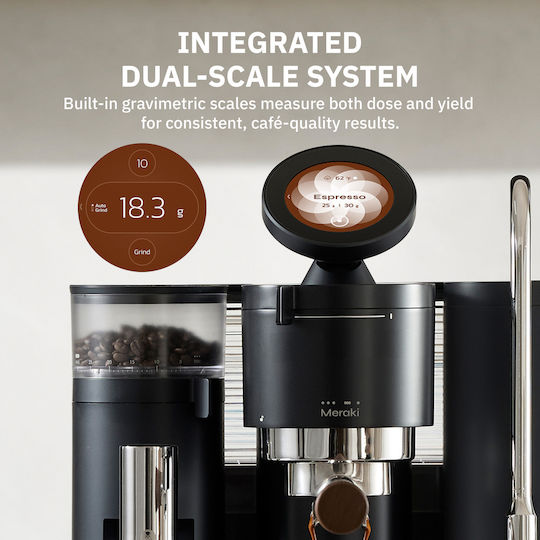 Meraki Automatic Espresso Machine 1600W 9bar Pressure with Grinder Black