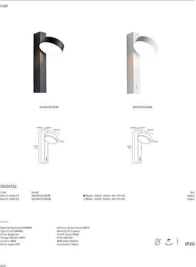VK Lighting LED Θερμό Λευκό Σποτ σε Λευκό Χρώμα