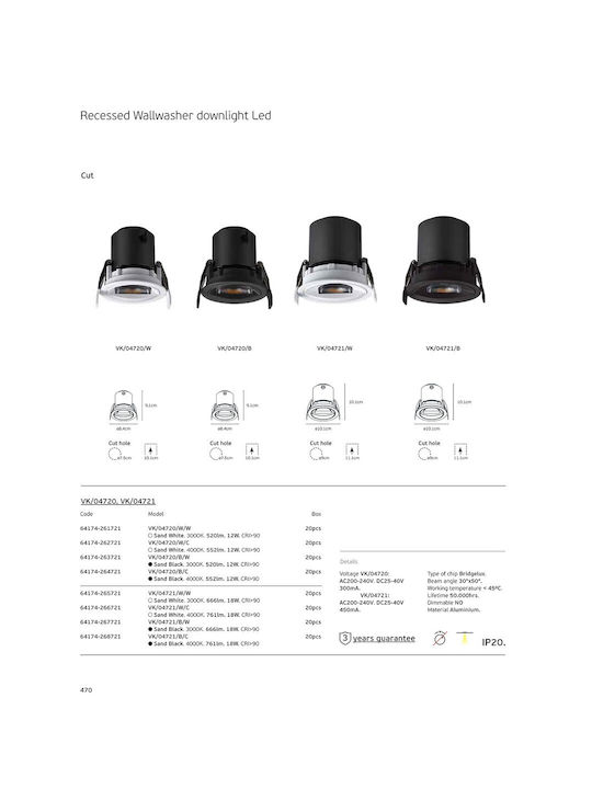 VK Lighting Μεταλλικό Χωνευτό Σποτ με Ενσωματωμένο LED και Φυσικό Λευκό Φως Μαύρο 8.4x8.4εκ.