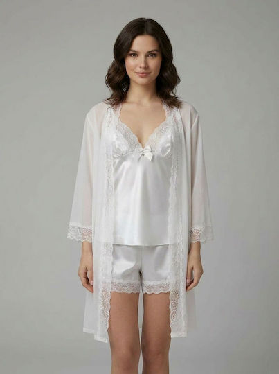 Milena by Paris Sexy Robe with White Lace 004208-White