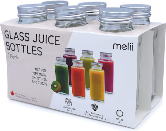 Melii Glass Water Bottle With Transparent Screw Lid 250ml 6 Pieces