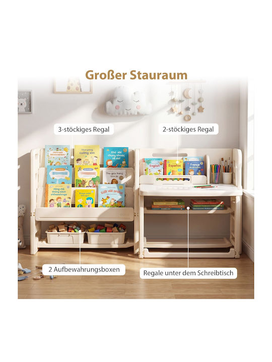 Kids Desk with Library Made of Melamine White 68x51x135cm