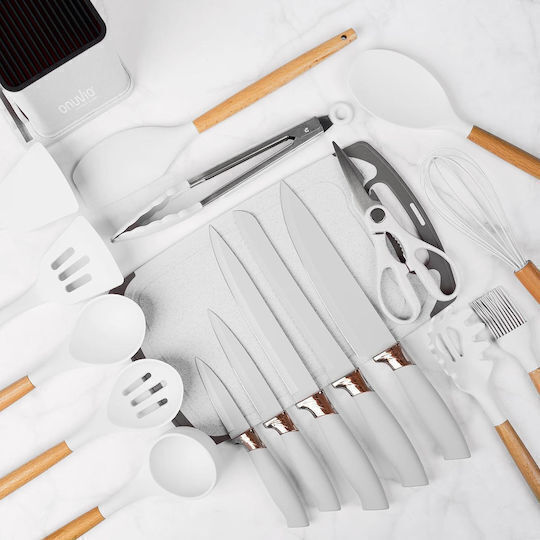 SPV Cooking Utensil Set Made of Silicone With Stand 19 Pieces White