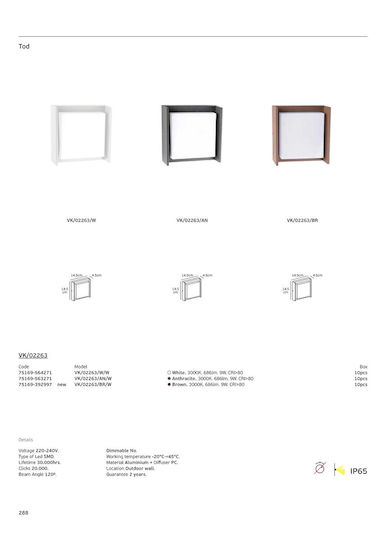 VK Lighting VK Lighting Wandmontierte Außenbeleuchtung LED IP65 9W mit Warmweißem Licht 8.5x9x10cm