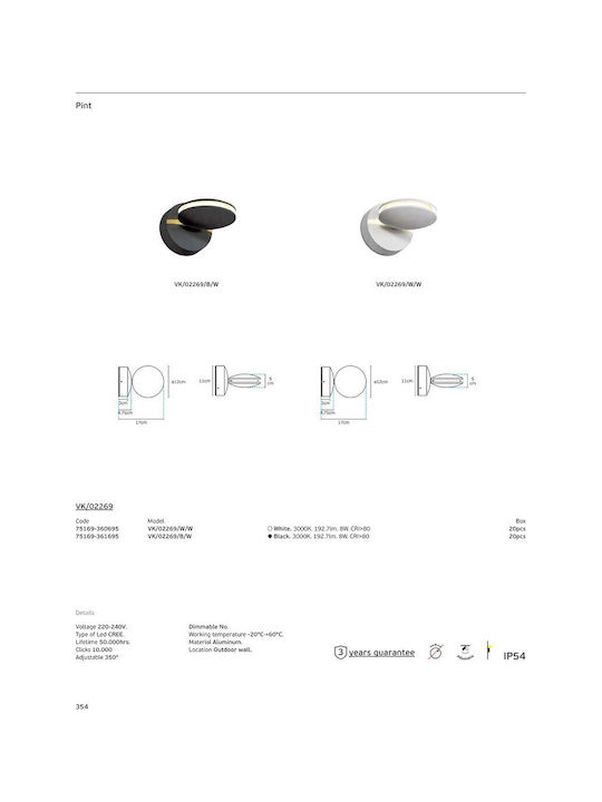 VK Lighting W W Wandmontiertes Außenbeleuchtung LED IP54 8W mit Warmweißem Licht
