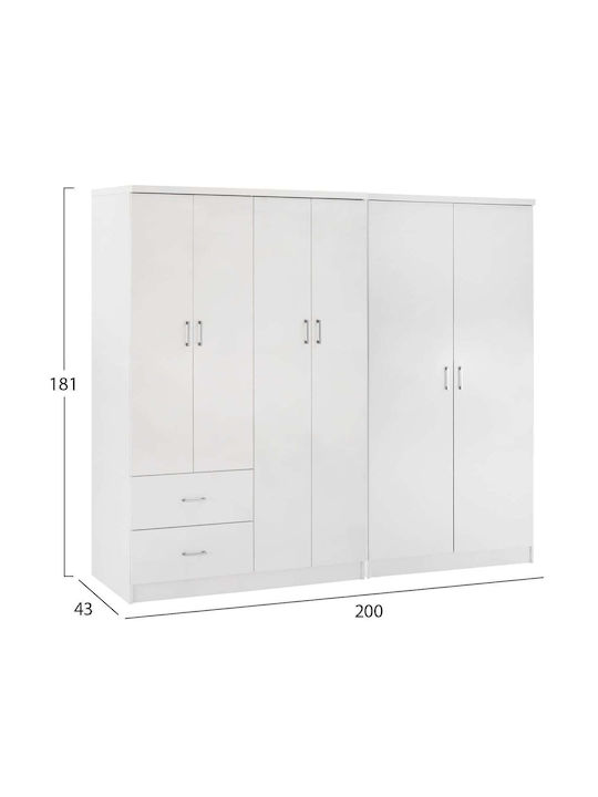 Εξάφυλλη Ντουλάπα Λευκο 201x43x181cm
