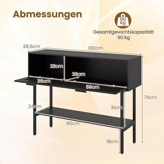 Console Table Made of Wood and Metal Black Dimensions 76x29.5xHeight 100 cm