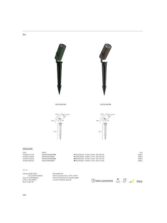 VK Lighting VK Lighting Außenstehlampen LED 9W Mit Warmes Weiß Licht IP65 Braune