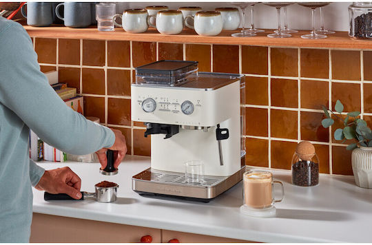 Kitchenaid Μηχανή Espresso 1450W Πίεσης 15bar με Μύλο Άλεσης Porcelain White KIT-5KES6551BPL