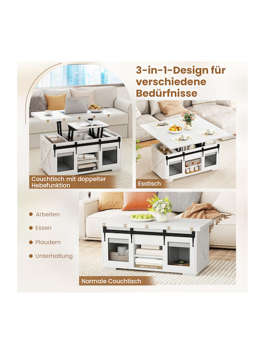 Rectangular Central Coffee Table Wooden with Lifting Mechanism White M105xW54xH48.5cm HV10804WH