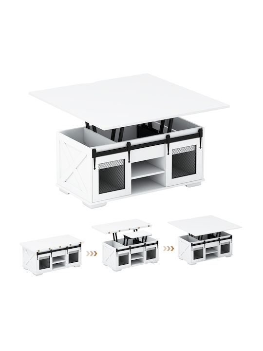 Rectangular Central Coffee Table Wooden with Lifting Mechanism White M105xW54xH48.5cm HV10804WH