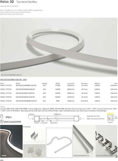 VK Lighting Waterproof Smart LED Strip Wi-Fi 24V Natural White Light 3m SMD2835 Type