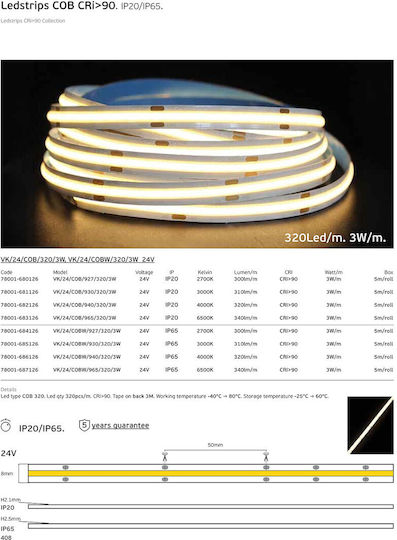 VK Lighting Smart LED Strip Wi-Fi 24V Cold White Light 5m COB Type
