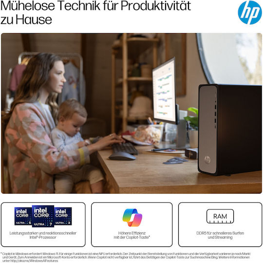 HP OmniDesk Desktop PC (Ultra 3-/8GB DDR5/512GB SSD/W11 Home)