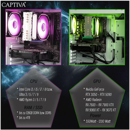 Captiva Advanced Gaming R92-912 Gaming Desktop PC (Ryzen 7-5700X/32GB DDR4/1.0TB SSD/GeForce RTX 5060/W11 Home)