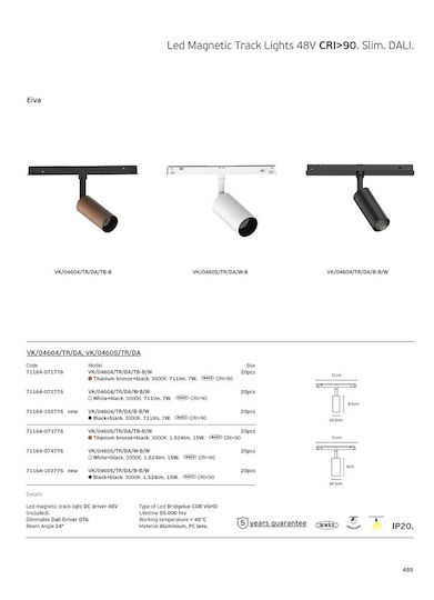 VK Lighting LED Γραμμικό Φωτιστικό Οροφής 7W Θερμό Λευκό IP20 με Ρυθμιζόμενη Ένταση Μ3.6xY8.5εκ.