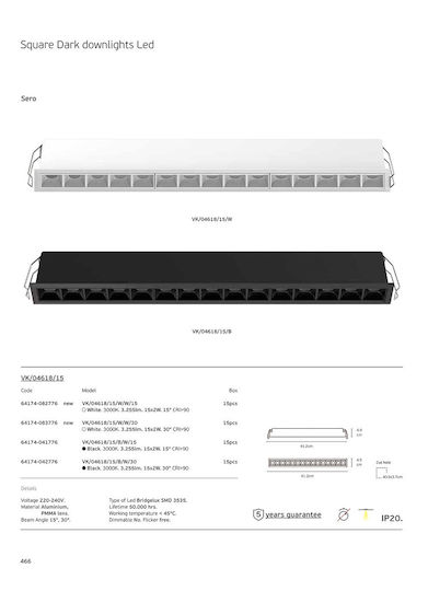VK Lighting LED Γραμμικό Χωνευτό Φωτιστικό Οροφής 15W Θερμό Λευκό IP20 με Ρυθμιζόμενη Ένταση Μ41.2xΒ4.9xΥ4.5εκ.