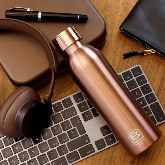 Casa Bugatti Sticlă Termos Oțel Inoxidabil Fără BPA 500ml Rose Gold cu Buclă și Pai