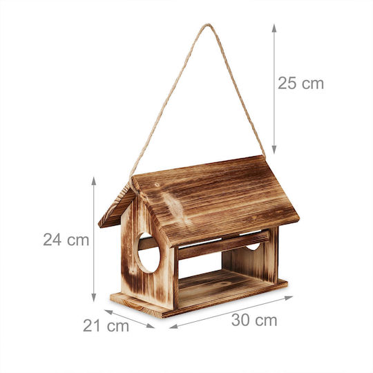 Relaxdays Distribuitor Hrănire Păsări Sălbatice Relaxdays Lemn Ars 24x30x21cm Culoare Maro