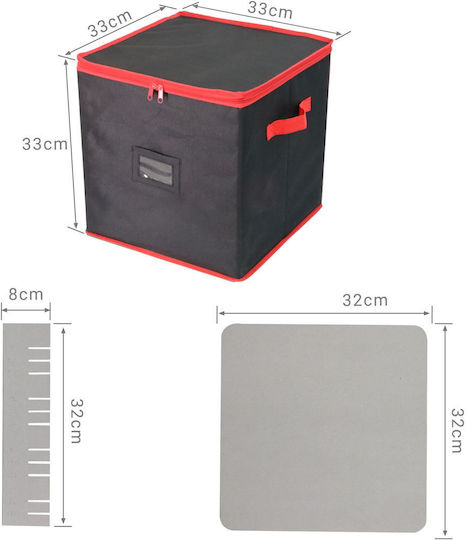 Relaxdays Christmas Bauble Storage Box 33x33x33cm Capacity 64 Baubles Red Black