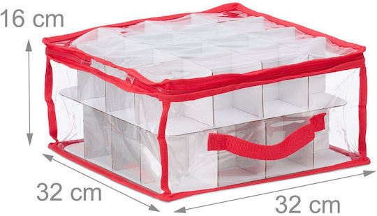 Set 3 Cutii De Depozitare Pentru Globuri Relaxdays 32 Compartimente Roșii Transparente 16x32x32cm