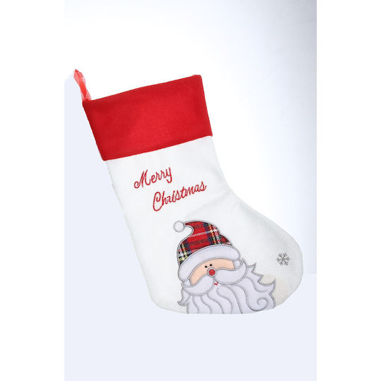 Ciorap Decorativ De Crăciun Cu Moș Crăciun M30xL16cm Alb