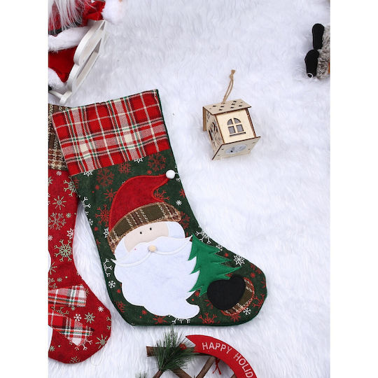Christmas Decorative Sock with Santa Claus H40xW20cm Green