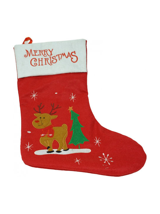 Ciorap Decorativ De Crăciun Cu Ren M38xL19cm Roșu