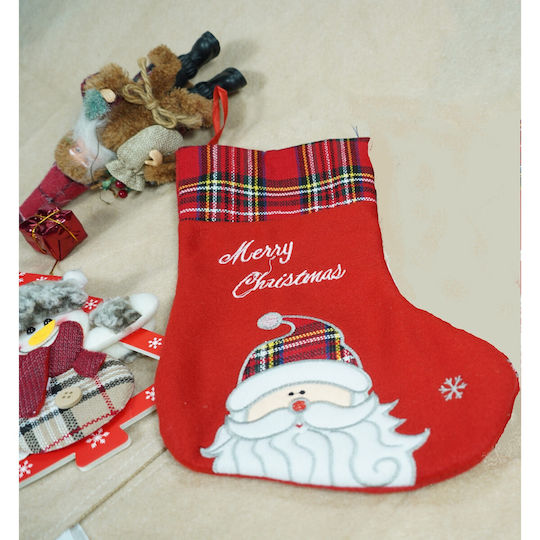 Christmas Decorative Sock with Santa Claus L30xW15cm Red