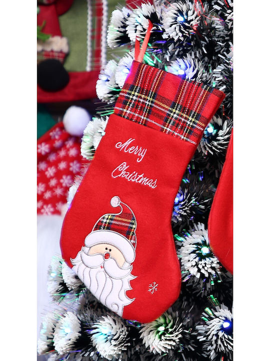 Ciorap Decorativ De Crăciun Cu Moș Crăciun M30xL15cm Roșu
