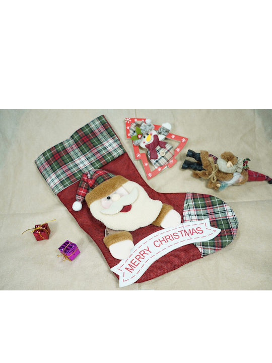 Ciorap Decorativ De Crăciun Cu Moș Crăciun M45xL23cm Roșu