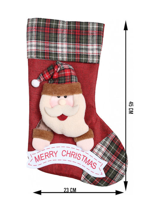 Ciorap Decorativ De Crăciun Cu Moș Crăciun M45xL23cm Roșu