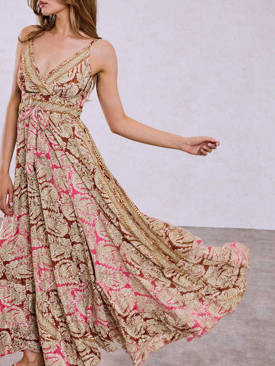 Celestino Women's Maxi Paisley Dress Loose Fit Terracotta