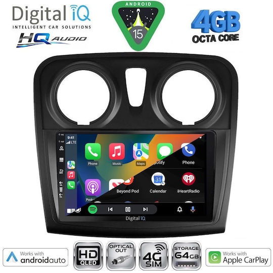 Digital IQ Ηχοσύστημα Αυτοκινήτου για Dacia Logan / Sandero 2012-2019 (Bluetooth/USB/WiFi/GPS/Apple-Carplay/Android-Auto) με Οθόνη Αφής 9"