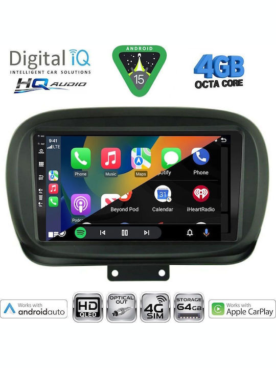 Digital IQ Car Audio System for Fiat 500X 2014 (Bluetooth/USB/WiFi/GPS/Apple CarPlay/Android Auto) with 9" Touch Screen