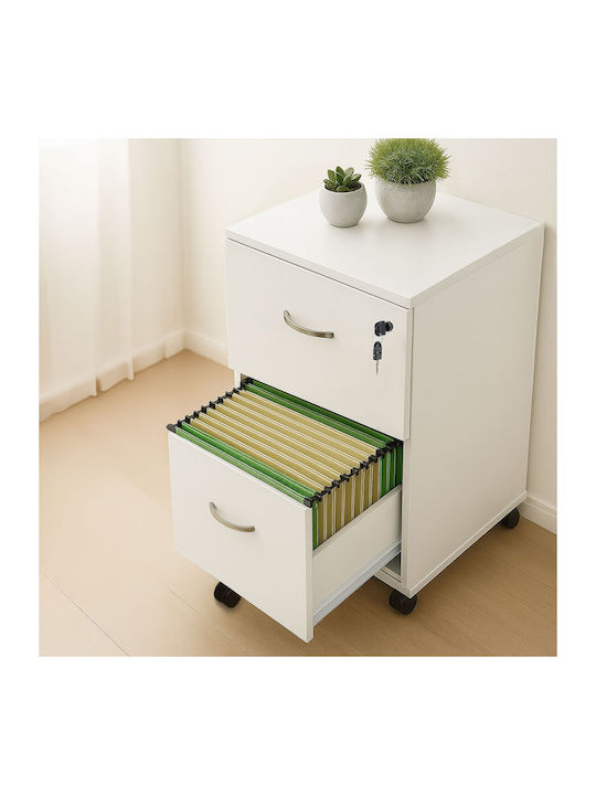 Büroaufbewahrungsschublade aus Holz mit Schloss & 2 Schubladen in Weiß, 72x46x43cm