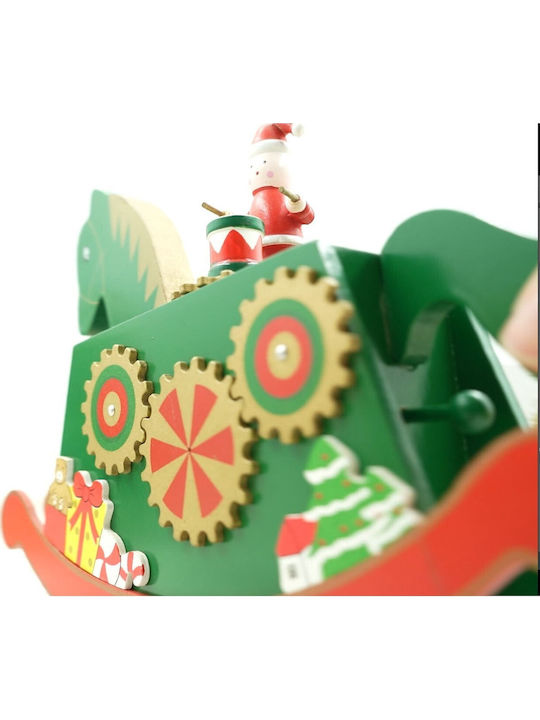 Cutie Muzicală Decorată De Crăciun Cal Verde Din Lemn 18 Cm X 25 Cm Pentru Interior Alista Home