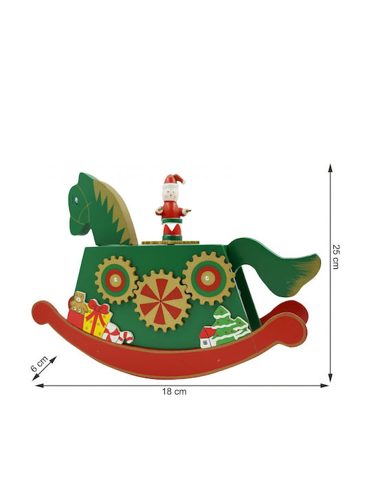 Cutie Muzicală Decorată De Crăciun Cal Verde Din Lemn 18 Cm X 25 Cm Pentru Interior Alista Home