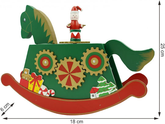 Christmas Decorated Music Box Pony Green Wooden 18 Cm X 25 Cm Indoor Alista Home