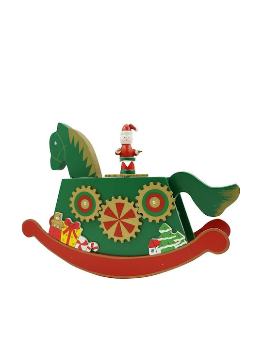 Cutie Muzicală Decorată De Crăciun Cal Verde Din Lemn 18 Cm X 25 Cm Pentru Interior Alista Home