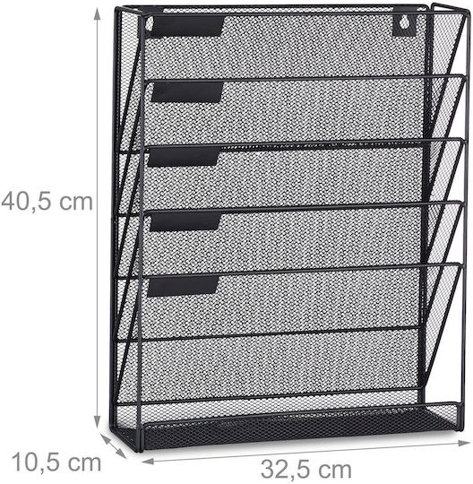 Стенно Кутия За Архивиране На Списания Relaxdays 7 Отделения Метална Черна 40.5x32.5x10.5 См