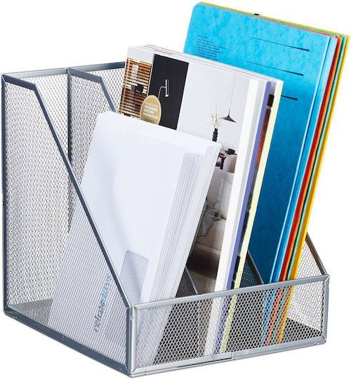 Relaxdays Document Holder 3 Compartments Metal Silver 26x24x26cm