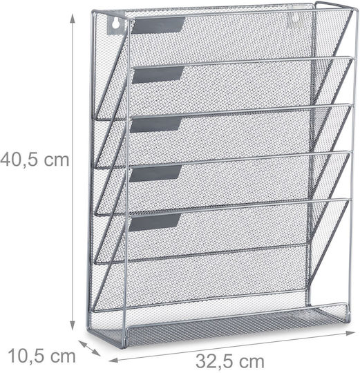Relaxdays Wandmontierter Magazinordner Silber 40,5x10,5x32,5 cm