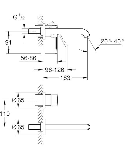 Grohe Σετ Μίκτης & Στόμιο Εντοιχισμού για Νιπτήρα Μαύρο
