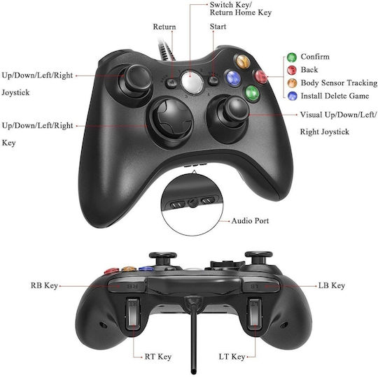 DSTRV2MBM Gamepad Cu Fir pentru Android / PC / PS3 / Xbox 360 Negru