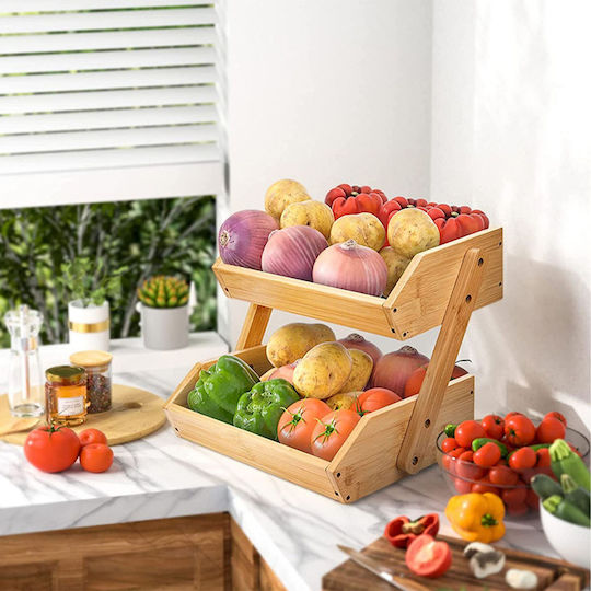Relaxdays Bol De Fructe Din Bambus 2 Nivele Maro 26.5x25x30cm