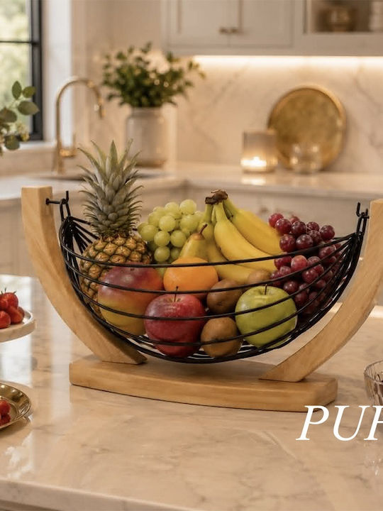 Fruit Bowl Made of Beige Bamboo 32x20cm