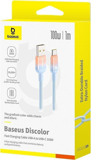 Baseus Braided USB 2.0 Cable USB-C male - USB-A 100W Μπλε 1m P10374903311-00