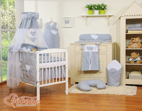 Bobono Bobono Baby Bettwäsche-Set Für Krippe Grau 5 Stück 5cz-120/tiul/herzen/535