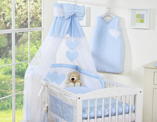 Bobono Crib Set Blue Checkered 5 Pieces